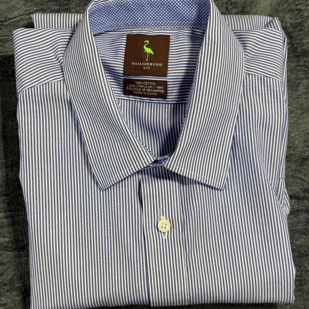 Tailorbyrd Button Down Shirt Mens Large Blue White Striped Long Sleeve Cotton